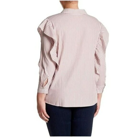DR2 Daniel Rainn Dk Rose Pinstripe Ruffled Long Sleeve Button Up Shirt 2X NEW - Picture 9 of 9